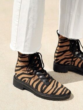 Loeffler Randall Brady Tiger Print Combat Lace-up Boots